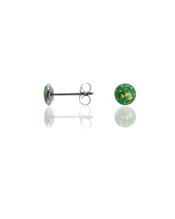 Green opal earrings set in natural titanium.